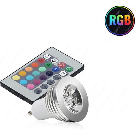 PROJECTEUR LED RGB GU10 5 W MULTICOLORE PROGRAMMABLE AVEC TÉLÉCOMMANDE (1/5)