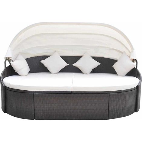 vidaXL Tumbona con dosel de ratán sintético marrón (1/2)