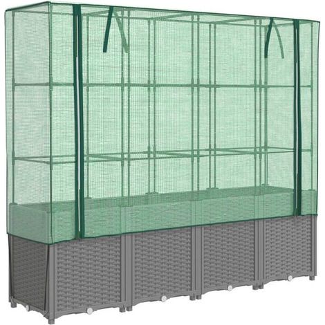 Pot de fleurs surélevé avec couvercle aspect osier, dimensions : 160 x 40 x 153 cm (1/5)