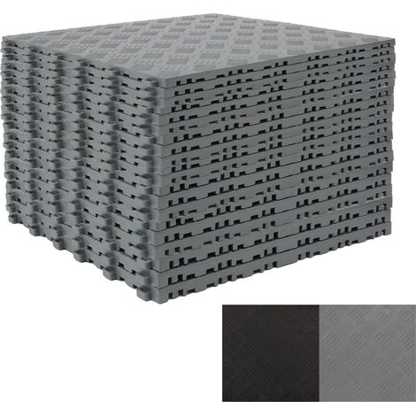 Lot de 20 dalles de sol garage en PVC - 40 x 40 cm - Dalles emboîtables - Carreaux antidérapants de 18 mm - Résistant - Gris (1/5)