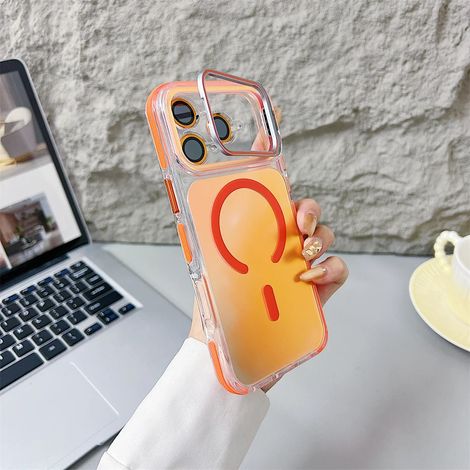 (iPhone 12 Pro Max, orange) Coque de téléphone MagSafe avec support magnétique et protection d'objectif