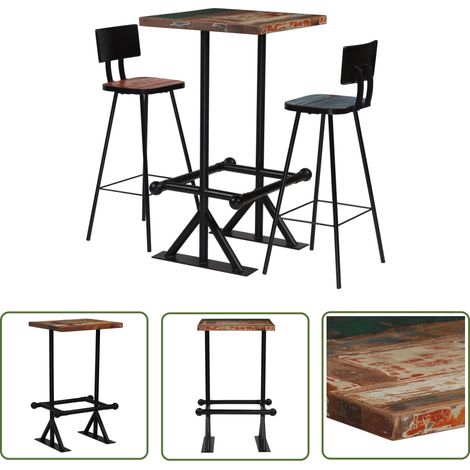The Living Store Bar-Set 3-tlg. Altholz Massiv Mehrfarbig - Essbereich - Barhocker - Bartisch - Vintage Möbel - Industrielles Design (1/5)