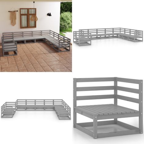 10-tlg. Garten-Lounge-Set Grau Kiefer Massivholz - Garten Lounge Set - Kiefernholzmöbel - Outdoor Furniture - Gartenmöbel - Rattan Gartenmöbel - Home & Living (1/5)