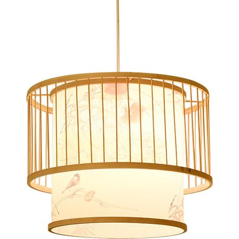 Luminaire Pendent Birdcage Lampe Pendent en Bambou Tissé Lumière LED Suspendue [Model Eco-LED] en Bambou et Simili Cuir pour Restaurant