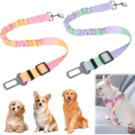 2 Pièces Ceinture Chien Voiture, Réglable Ceinture Securite Chien Voiture, Élastique Attache Chiens Voitures, Couleur Dégradée Laisse Voitures pour Chiens (1/5)