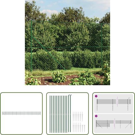 Clôture cyclonique - Clôture à mailles losangées avec piquet d'ancrage vert 1,4x25 m (1/5)
