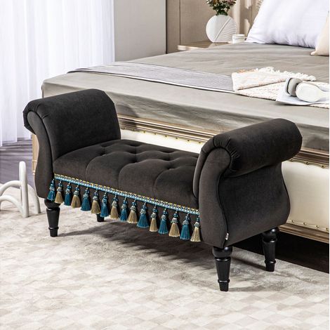 Banco tapizado Vintage 117x40x58 cm, asiento acolchado, estructura de madera, gris oscuro (1/5)