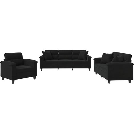 Maison Exclusive - Ensemble de canapés 3 pcs avec coussins Noir Tissu microfibre