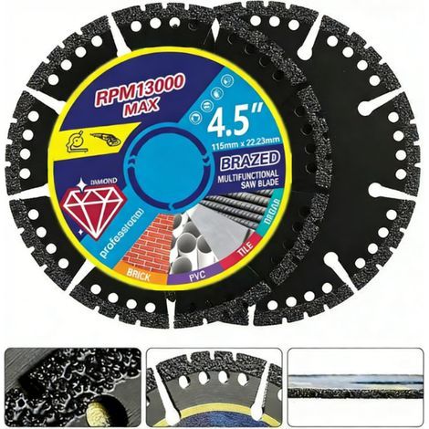 Crea – 4,5 Zoll Diamantscheibe – 2er-Pack – Zum Trockenschneiden von Metall, Fliesen, Stein, Kunststoff – Stärke 1,2 mm – Kompatibel mit Winkelschleifern (1/5)