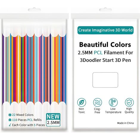 Lot de 110 recharges pour stylo 3D, 22 couleurs 2,5 mm PCL basse température d'impression 3D Filament chaque couleur 5 pièces pour stylos (1/5)