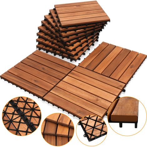 SWANEW Piastrelle in legno realizzate in legno di acacia 30x30 cm. 6 piastrelle di doghe 6m². piastrelle per terrazze e balcone (66 pezzi)