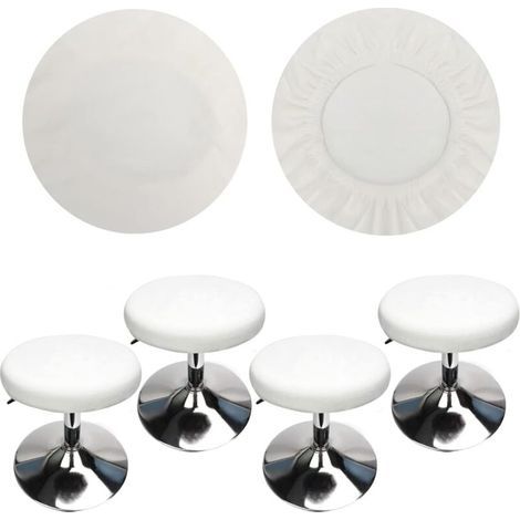 (4 Pieces White) Round Stool Cover Bar Stool Cover, Luxury Fabric, Diameter 30-40cm, Stretchable, Wrinkle-Resistant, Washable and Dustproof