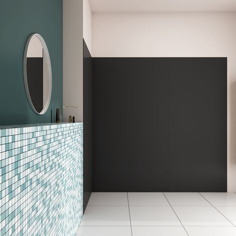 H.210 cm Pannello Doccia ad Angolo 100x100x100 cm Realizzato in Alluminio da 3 mm con Profili Finitura Nero Opaco per Rivestimento Parete Bagno (1/5)