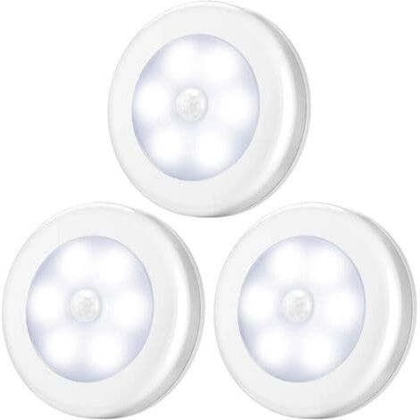 Ecleanfy - Lampe de placard à détecteur de mouvement LED, fonctionne sur piles (piles non incluses), pour placard/étagère/entrée/garage/cuisine/couloir, lot de 3 (blanc) (1/5)