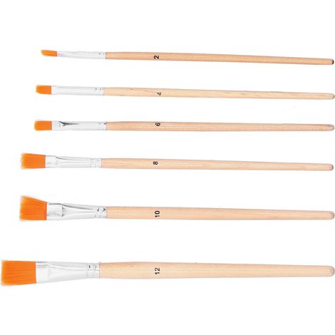 Ensemble de 6 pinceaux à huile, poils en nylon, manche en bois, pour peinture acrylique et aquarelle. 6 pinceaux à tête plate.
