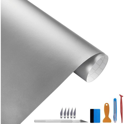 Film Autocollant en Vinyle Argent Mat pour dégagement de Bulles d'air – Convient pour Une Utilisation Automobile, Contient des Outils d'installation (30cm x 300cm) (1/5)
