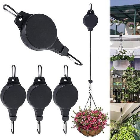 Verstellbare Pflanzenrolle – 4er-Set – Ausziehbar bis 90 cm – Maximale Traglast: 1 bis 15 kg – Schwarz (1/5)