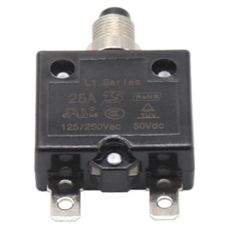 Interruptor de protección contra sobrecorriente y reinicio térmico, interruptor de protección contra sobrecorriente y reinicio manual/25 A (1/4)