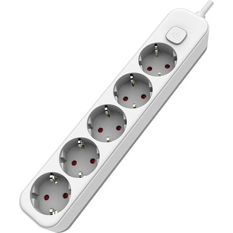 Regleta de Superficie 5 Enchufes con Interruptor y Cable 1,5 m – Blanco o Negro