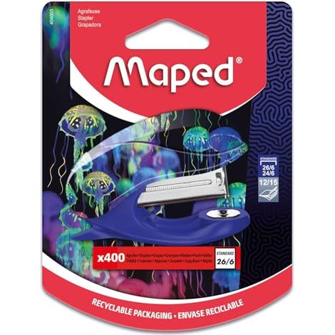 MAPED - AGRAFEUSE DEEPSEA PARADISE- ATTACHE JUSQU'À 15 FEUILLES - AGRAFES 24/6 ET 26/6 - MÉCANISME MÉTAL - BLISTER AVEC 400 AGRA