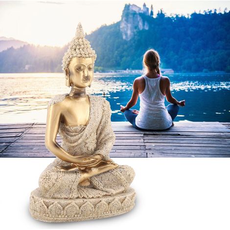 Statuette de Bouddha assis en méditation, sculpture artisanale pour la décoration intérieure (Or) (1/5)