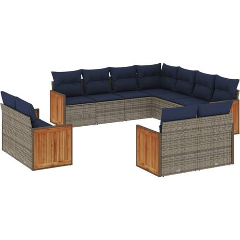 Maison Exclusive - Set Divani da Giardino 11 pz con Cuscini Grigio in Polyrattan (1/5)