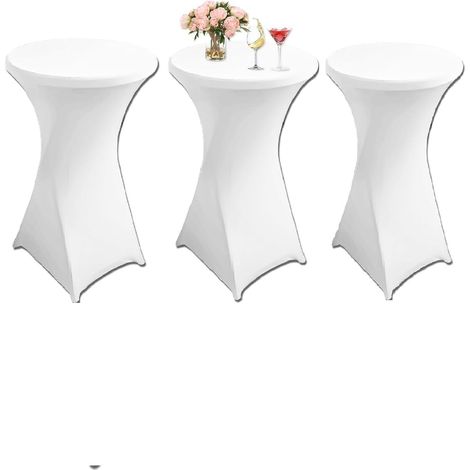 Lot de 3 housses extensibles pour table mange-debout - Pour tables hautes de 60 à 75 cm de diamètre - Lavable en machine jusqu'à 40 °C - Table ronde pour mariage, fête d'anniversaire blanc 3 (1/5)