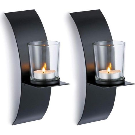 2er Set Wand Kerzenhalter Metall Schwarz Teelichthalter Elegant (1/5)