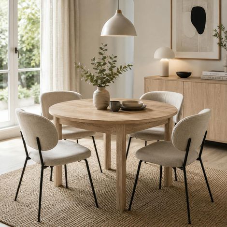 Table ronde extensible effet bois Ø100-140 cm ALVA (1/5)