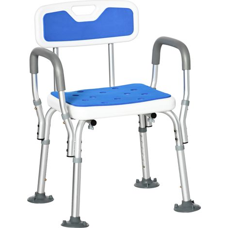 Tabouret ergonomique de douche réglable antidérapant blanc bleu 56,5x53,5x87 cm (1/5)