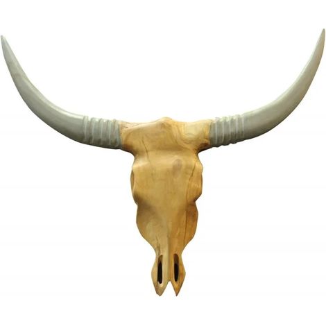 Sculpture tête de buffle en bois de teck - WHITE BUFFALO (1/2)