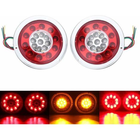 Memkey – Lotto di 2 luci posteriori round 19 LED – Ambra-e-rosso – Lampeggiante stretto 10-30 V – la vita di 500.000 ore Per rimorchi e camion (1/5)
