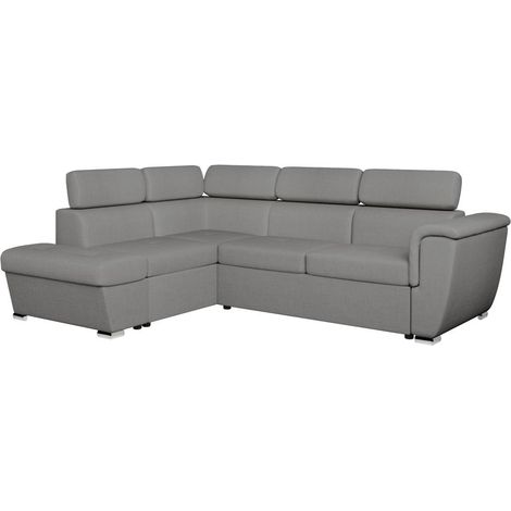Canapé d'angle gauche convertible 4 places PAOLA avec coffre en tissu - Gris clair (1/5)