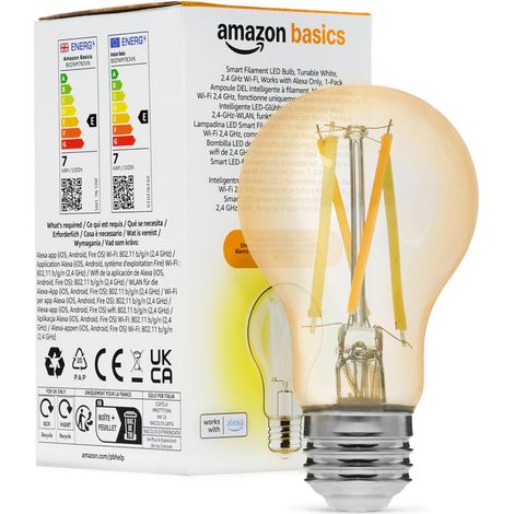 Ampoule LED à Filament Connectée A60, Blanche Réglable, Wi-Fi 2,4GHz, Lot de 1 (1/5)