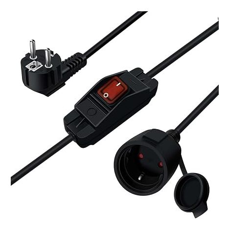 Cable D'extension Schuko avec Interrupteur 16A 250V Rallonge électrique Courte Schuko,Câble Court 2 AC Prise IP44 pour Une Utilisation Extérieure ou Intérieure (Coudé 90° 0.5m) (1/4)