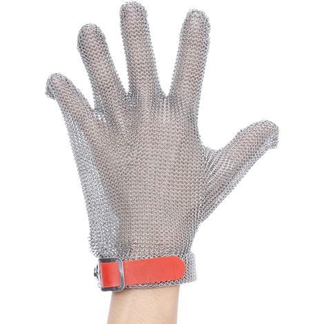 Gant de protection anti-coupure en cotte de mailles, doublé de maille d'acier inoxydable et doté d'une ceinture en plastique, idéal pour la sécurité des cuisiniers et des bouchers. (1/5)
