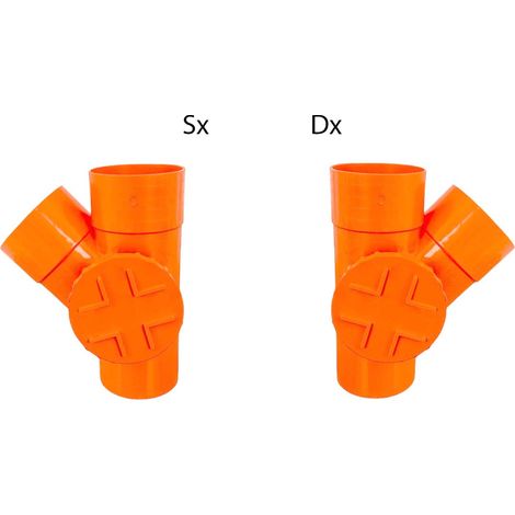 Derivazione 45° con tappo per ispezione in pvc : Diametro - 125/100 (con tappo Ø100), Modello - Sinistra