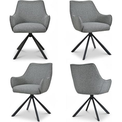 Bon Furni Tela Silla de comedor Gris Paloma, Set de 4, giratoria 360°, ergonómica con cojín de muelles, cremallera oculta y patas ajustables