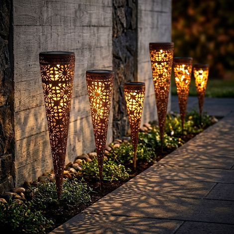 6x Außenwindlicht Windlicht Garten Teelichthalter Stanzungen Rost Stahl Glas H 51,5 cm (1/5)