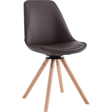 Chaise de salle à manger x1 pivotante style nordique assise en PVC marron piètement en bois clair 100008284