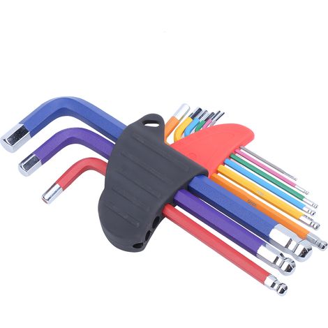 Jeu de clés Allen hexagonales en acier CRV, têtes plates longues, revêtement plastique coloré, type E, outils de vissage (1/5)