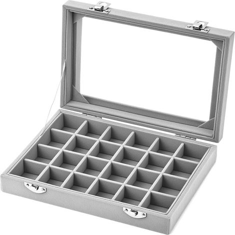 24 Slot Boîte à bijoux en velours , boîte à boucles d'oreilles avec couvercle transparent , pour le rangement en voyage et à domicile (1/5)