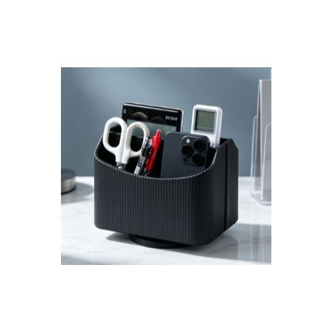 organisateur de bureau rotatif 360 degrés noir en finition cuir boîte multifonction de rangement pour télécommande fournitures de bureau petit objet pour salon bureau à domicile (1/5)