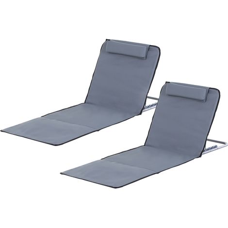 Outsunny – Lot de 2 tapis de plage pliables – Dossier inclinable 5 positions – Matériaux métal et polyester PE – Sac de transport inclus – Coloris gris