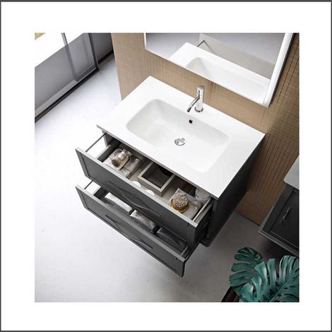 Mobile Bagno Tiffany 100 cm Sospeso Grafite Base 2 Cassettoni - Lavabo in Ceramica (1/5)