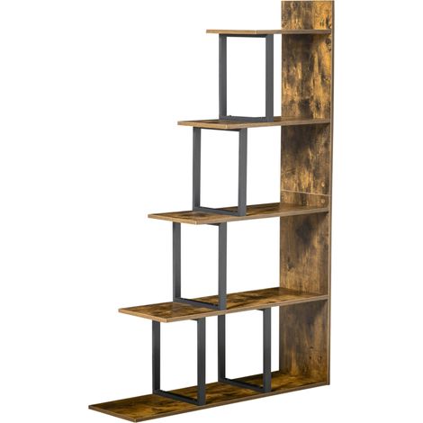 Industrielles, 5-stufiges Stufenregal/Raumteiler, 102 x 30 x 160 cm, rustikales Braun