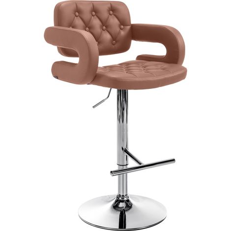 Taburete de bar x1 diseño moderno asiento tapizado en piel sintética marrón patas de metal cromado 100006090