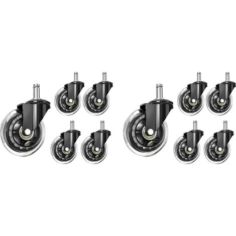 Roues de Chaise de Bureau Tige de 10 Mm, Compatibles pour les Chaises de Marque, Roulettes de Chaise en Caoutchouc de Rechange de 3/8 Pouces, Lot de 10 (1/5)