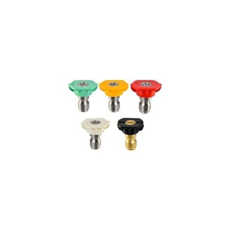 5er-Pack Düsen (Flachstrahl, Strahl und Schaum) für PRO- und DORSAL-Sprühgeräte, rot, orange, grün, schwarz, weiß – Crezuo (1/3)