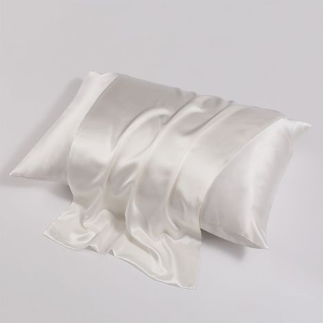 Taie d'oreiller en soie naturelle 100%, 22 momi, double face, fermeture éclair, blanc, 51x76cm (1/5)